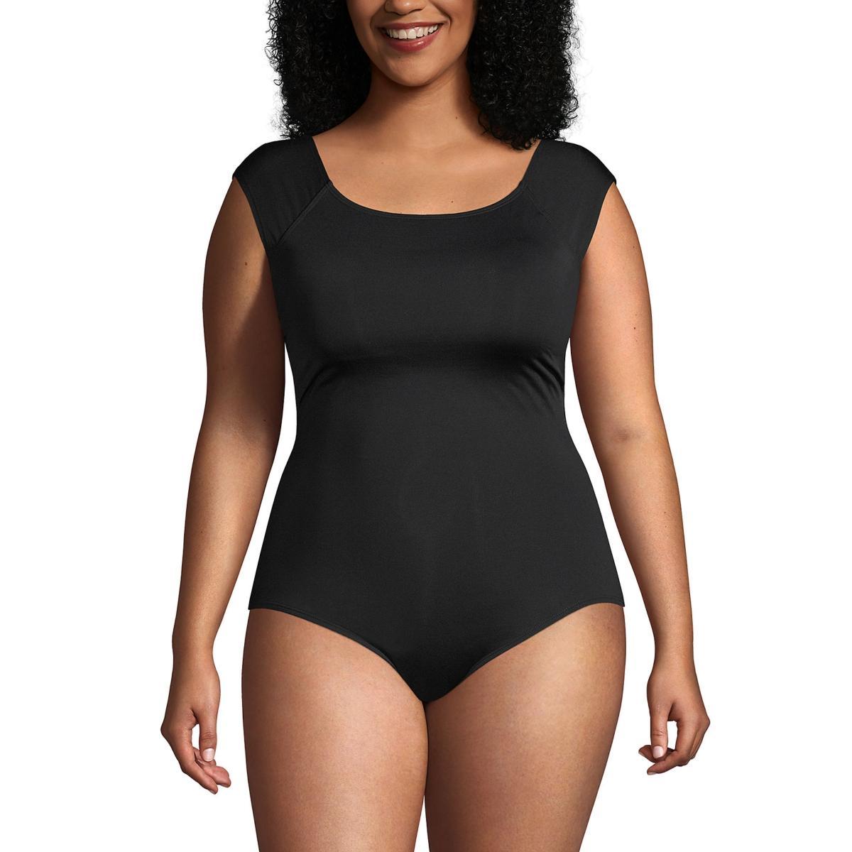 Plus Size Lands End UPF 50 Cap-Sleeve Tummy Control One-Piece Swimsuit, Womens Product Image