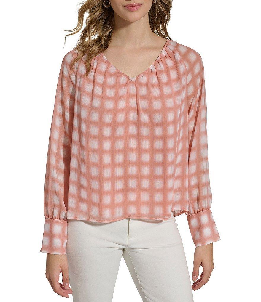 Calvin Klein Printed Woven V-Neck Cuffed Long Sleeve Blouse product image