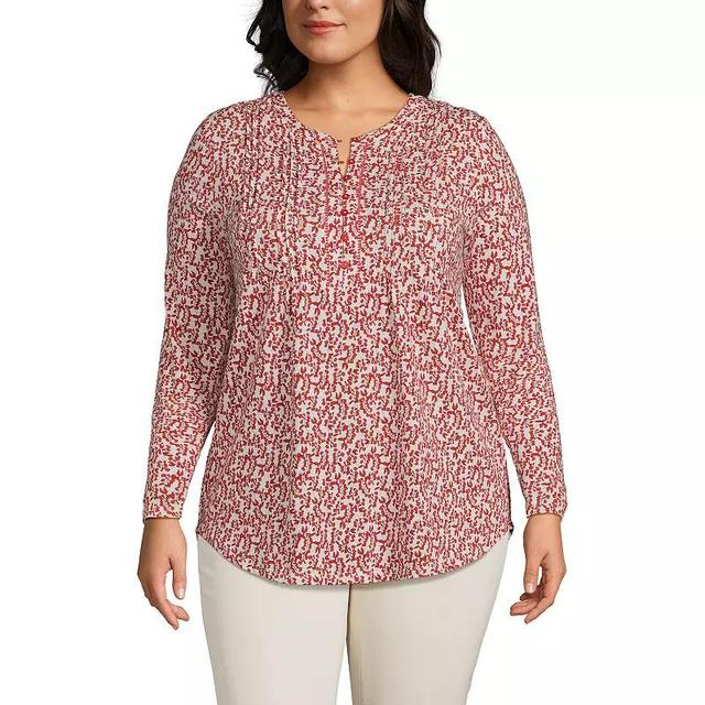 Plus Size Lands End Long Sleeve Lattice Pintuck Tunic, Womens Product Image