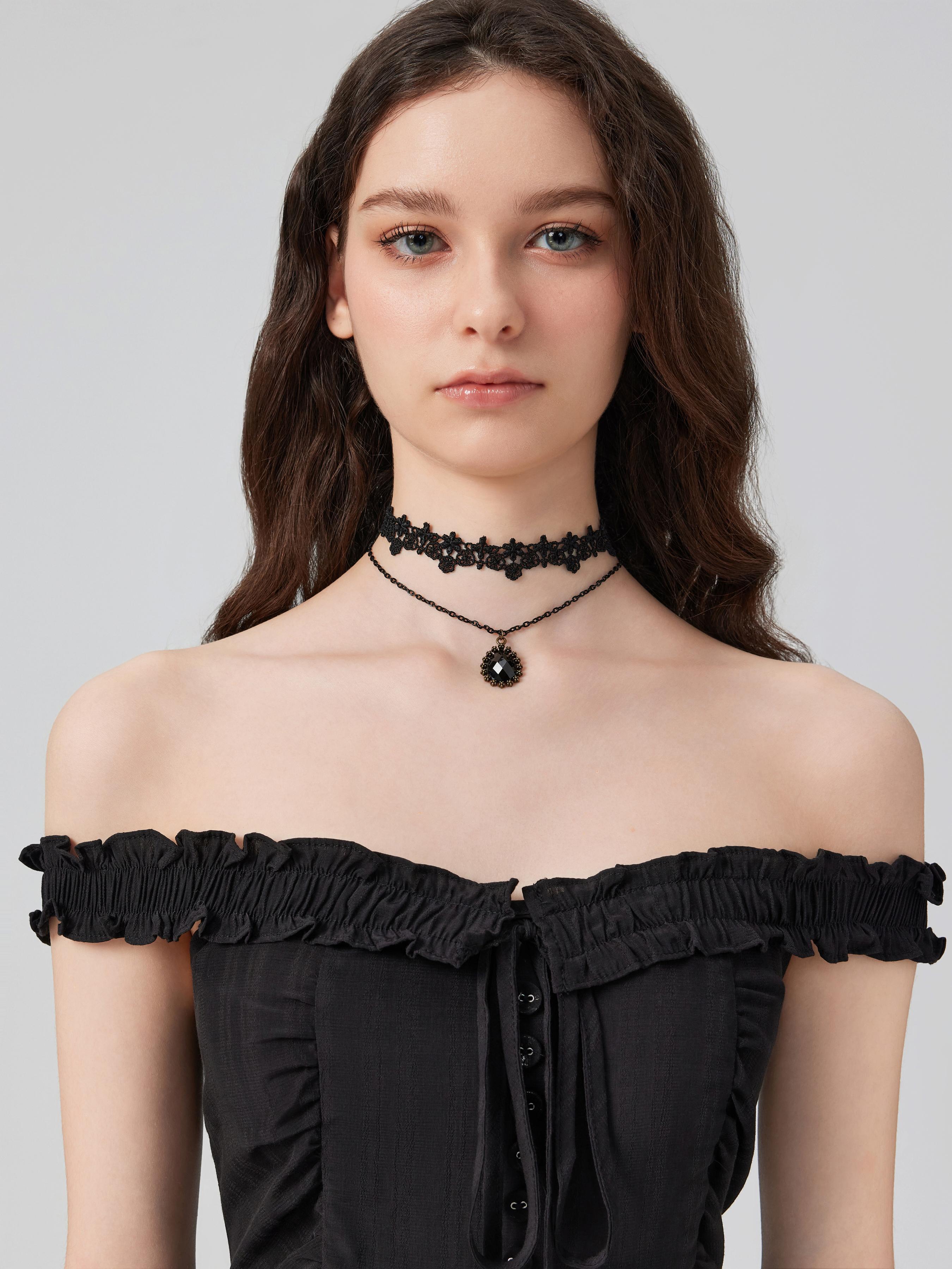 GEMSTONE LACE CHOKER LAYERED NECKLACE Product Image