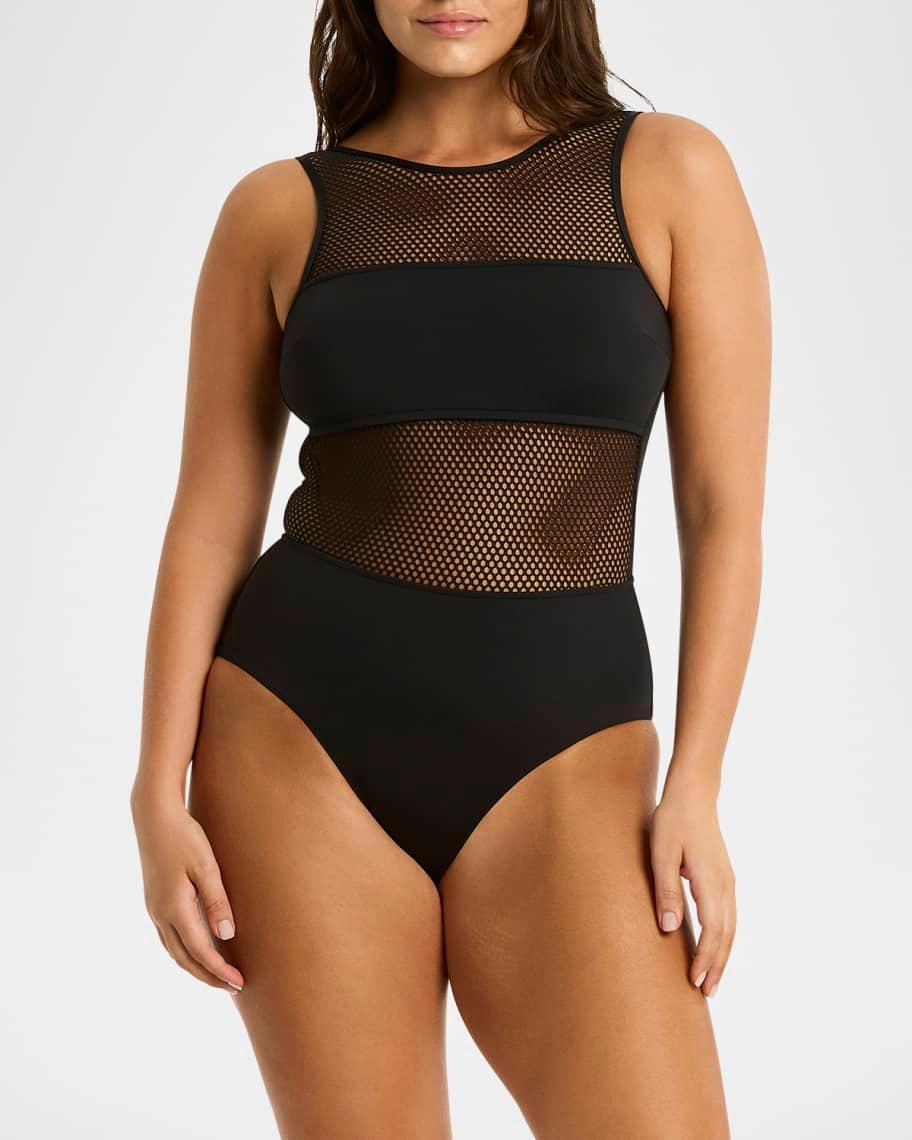 Mesh High Neck One-Piece Swimsuit Product Image