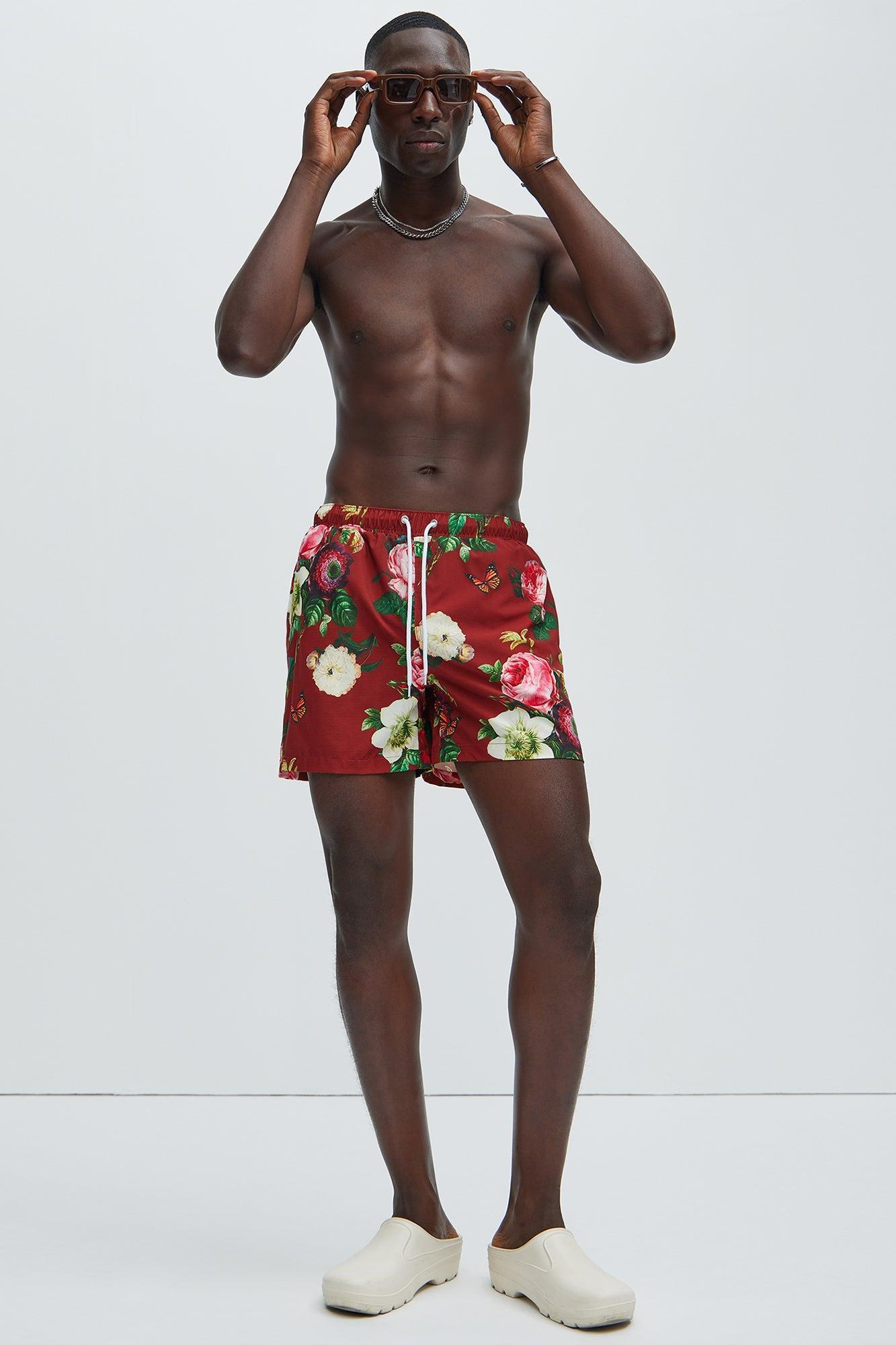 Roses And Things Swims Trunks - Burgundy Product Image