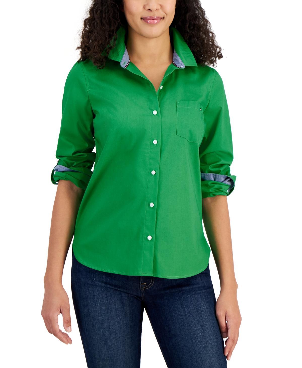 Tommy Hilfiger Womens Cotton Roll-Tab Button-Up Shirt Product Image