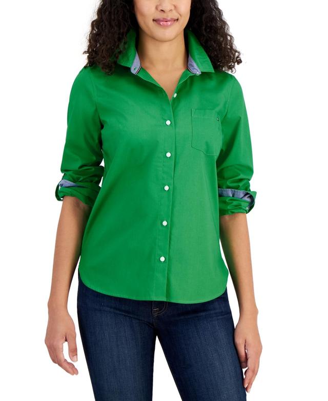 Tommy Hilfiger Womens Cotton Roll-Tab Button-Up Shirt Product Image