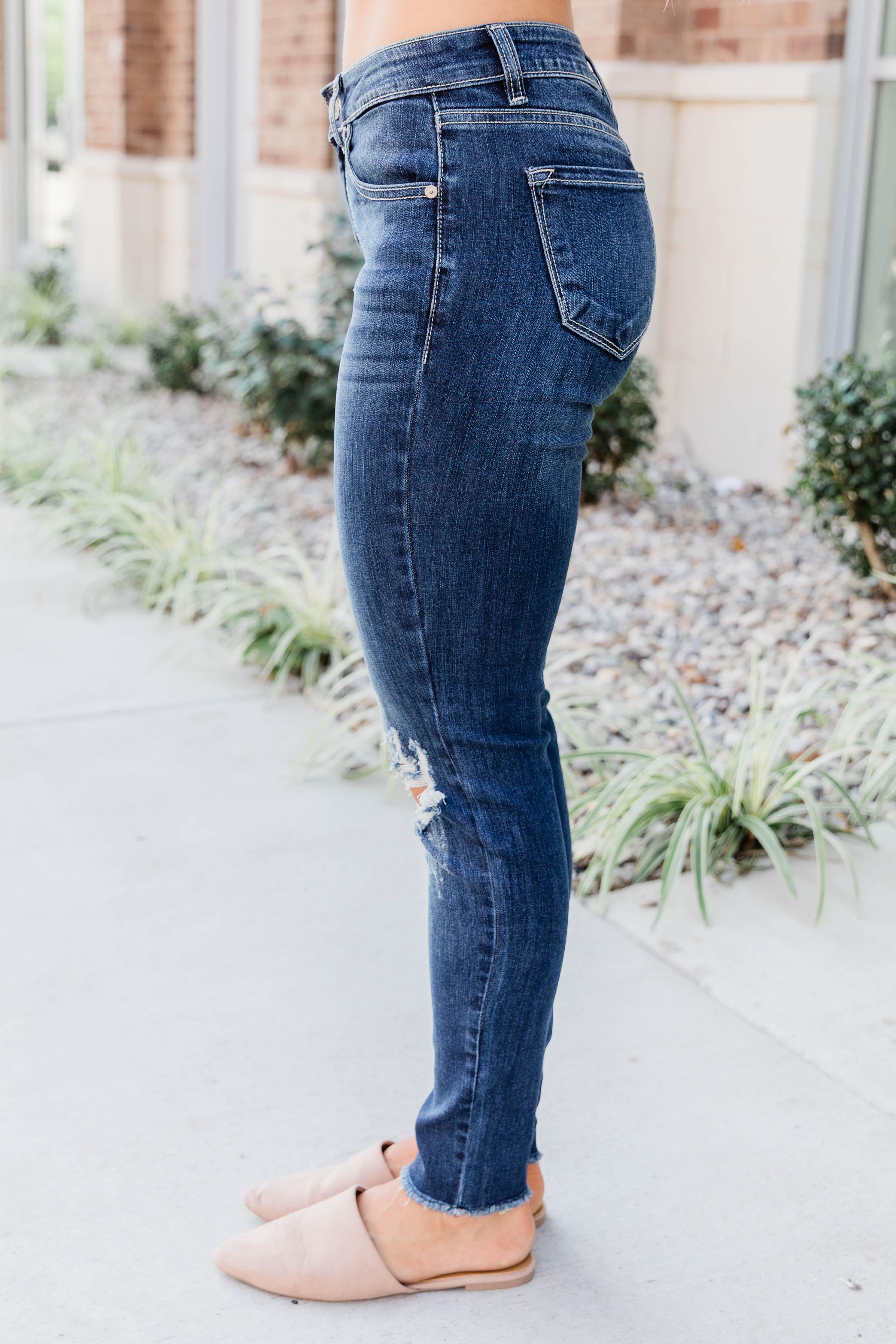 The Kallista Dark Wash Distressed Crop Jeans FINAL SALE Product Image