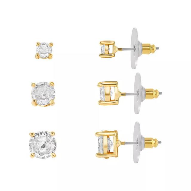 Emberly Round Crystal Stud Earrings Trio Set, Womens, Yellow Gold Tone Product Image