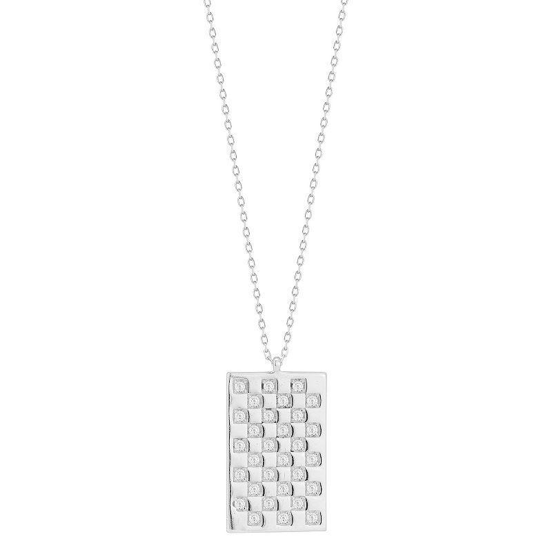 Sunkissed Sterling Cubic Zirconia Checkered Tag Necklace, Womens Silver Tone Product Image