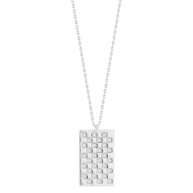 Sunkissed Sterling Cubic Zirconia Checkered Tag Necklace, Womens Silver Tone Product Image