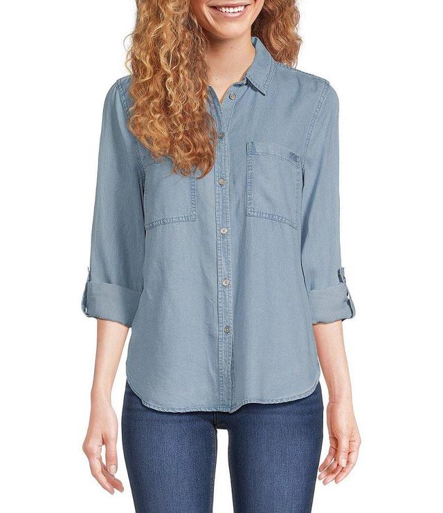 DKNY Jeans Garment Dye Roll-Tab Sleeve Button Front Shirt Product Image