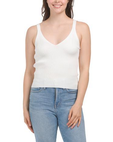 Sleeveless V-neck Ribbed Knit Tank Top for Women | Polyester/Rayon Product Image