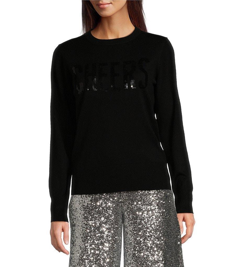 Alex Marie Cheers Sequin Script Long Sleeve Holiday Sweater Product Image