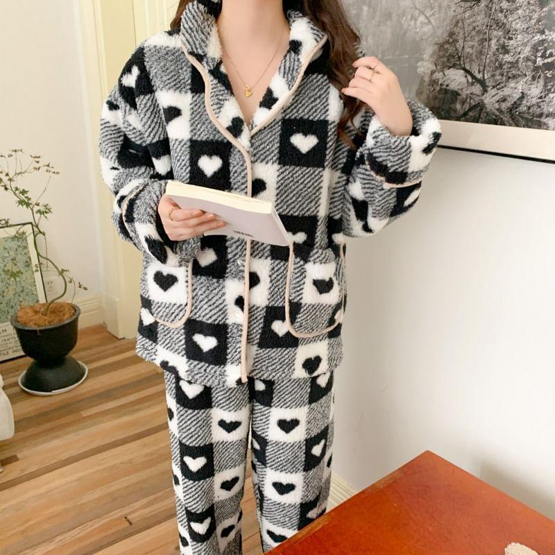 Couple Matching Heart Checkered Pajama Set Product Image