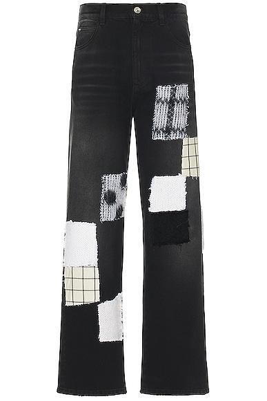 Marni Patchwork Bleached Cotton Bull Denim in Black Product Image