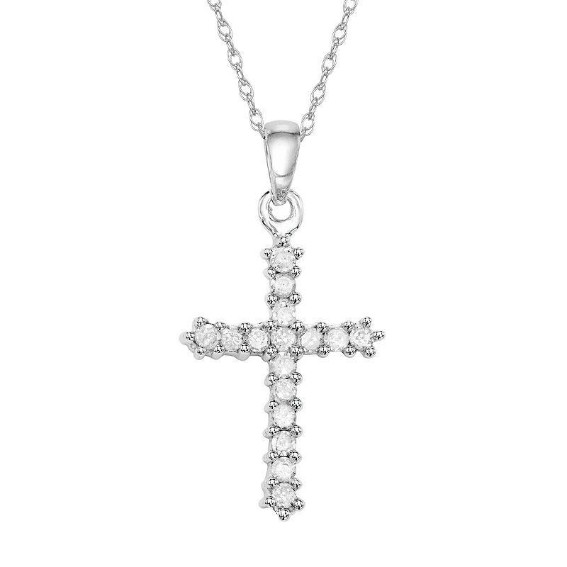 10k White Gold 1/4 Carat T.W. Diamond Cross Pendant, Womens Product Image