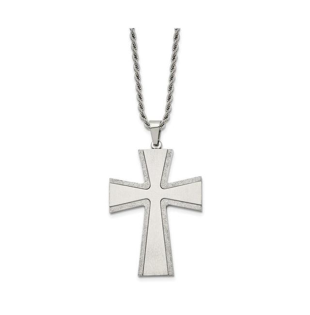 Chisel Brushed with Laser-cut Edges Cross Pendant Rope Chain Necklace Product Image