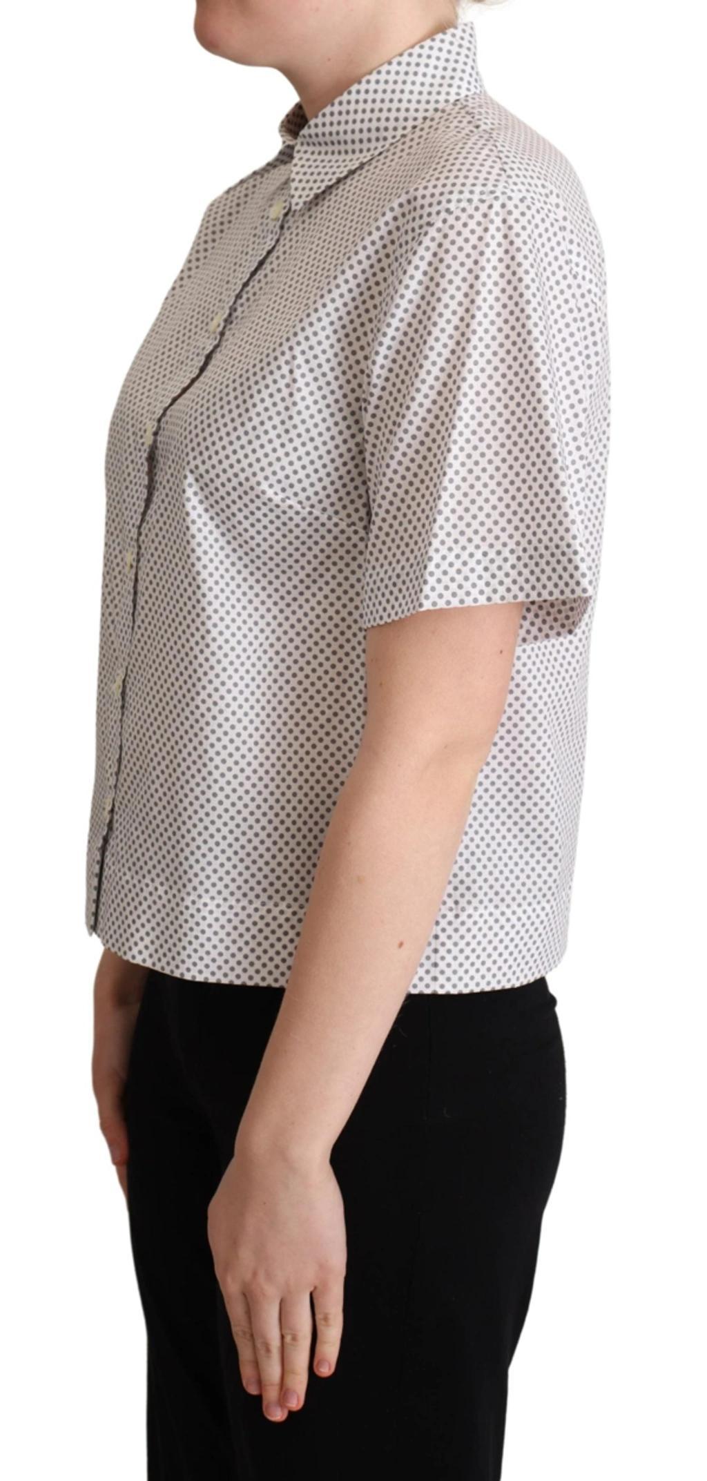 White Gray Polka Dots Collared Button Shirt Product Image