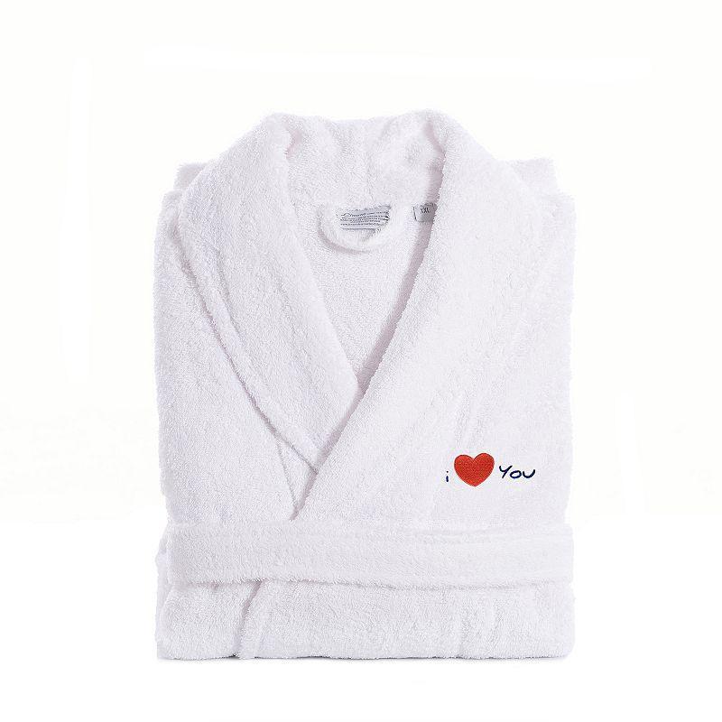 Linum Home Textiles I Love You Embroidered Cotton Terry Bathrobe, Womens Blue Product Image