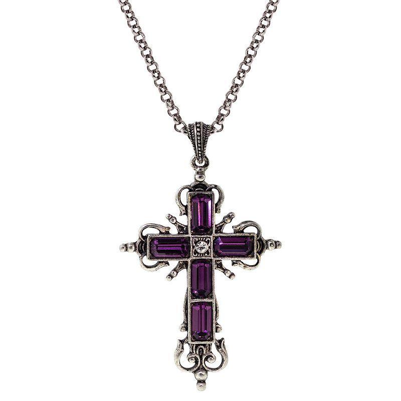 Symbols of Faith Simulated Crystal Cross Pendant Necklace, Womens, Purple Product Image