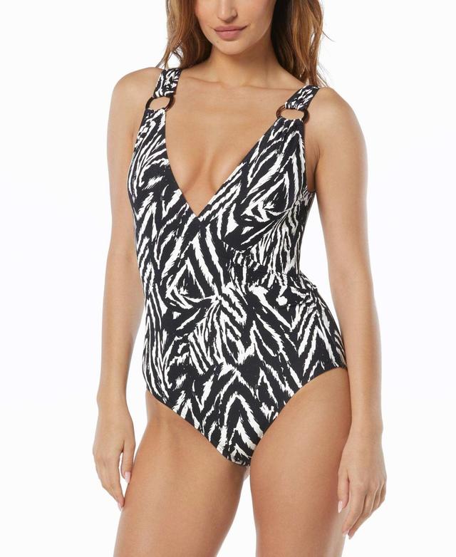 Carmen Marc Valvo Womens Printed O-Ring One-Piece Swimsuit Product Image