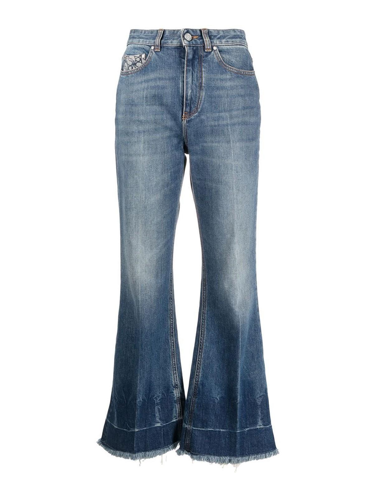 Frayed-edge Cropped Jeans In Blue Product Image