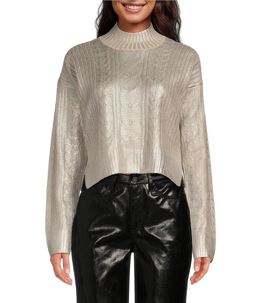 Every Metallic Foiled Knit Turtleneck Long Sleeve Pullover Sweater product image