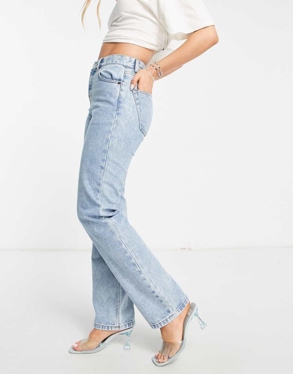 ASOS DESIGN mid rise straight jeans in light blue Product Image