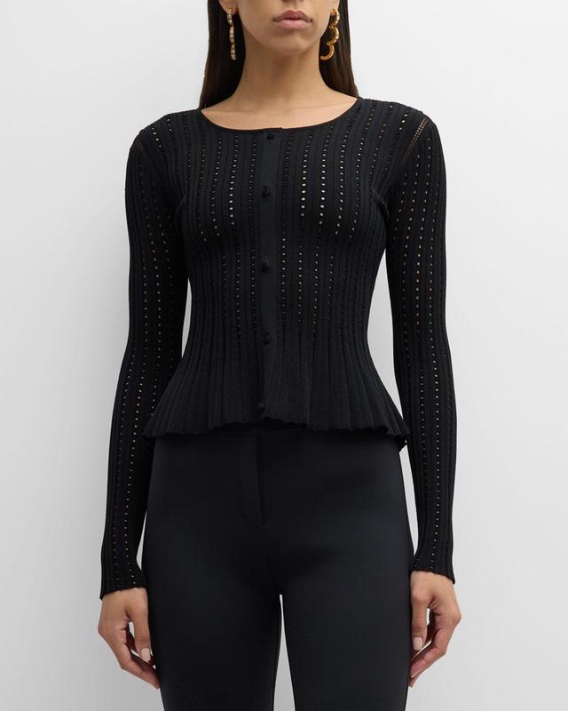 Cardigan In Pointelle Knit, Xs, Black, Adam Lippes Winter 2023 Product Image