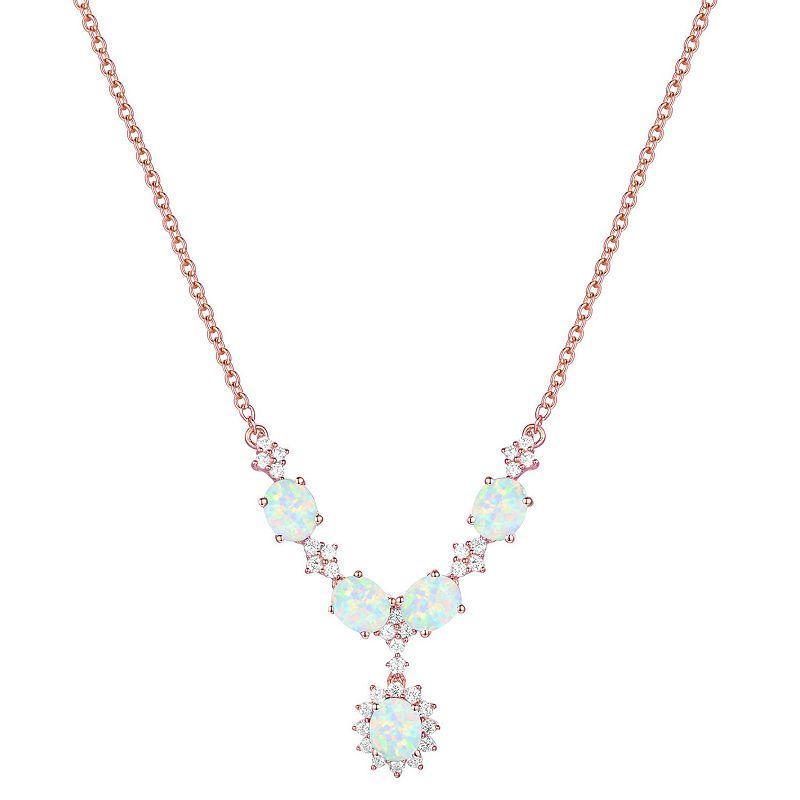 14k Rose Gold Over Silver Lab-Created Opal Necklace, Womens Product Image