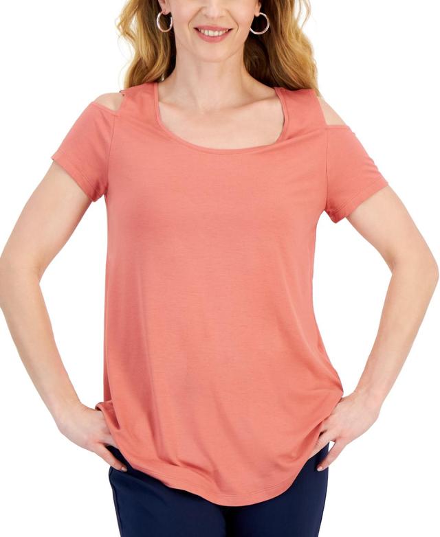 Women's Short Sleeve Scoop-Neck Cold-Shoulder Top, Created for Macy's  Product Image