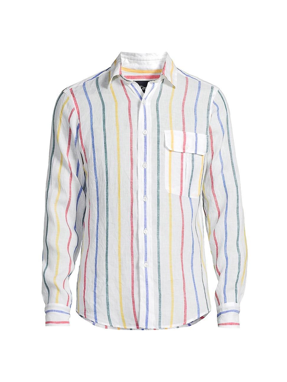 Mens Striped Linen Button-Front Shirt Product Image