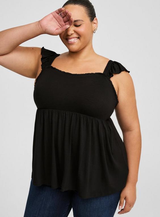 Babydoll Slub Ruffle Shoulder Tank Product Image