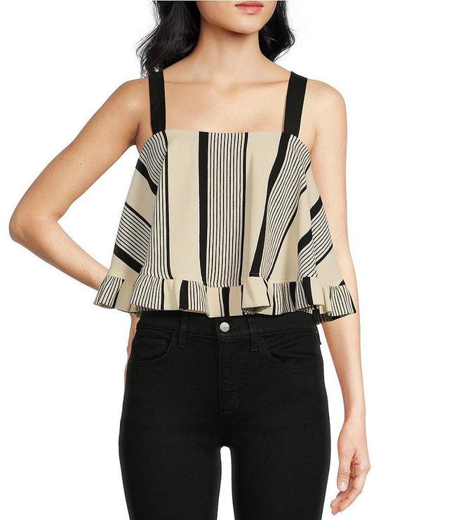 Sugarlips Devra Club Stripe Square Neck Sleeveless Ruffle Crop Top Product Image