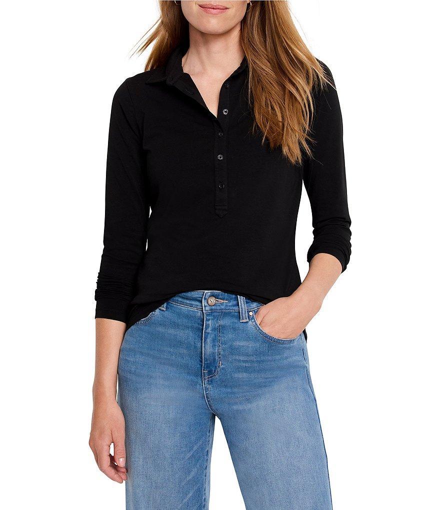 NIC + ZOE Half Button Point Collar Long Sleeve Polo Top Product Image