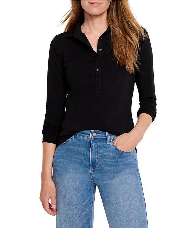 NIC + ZOE Half Button Point Collar Long Sleeve Polo Top Product Image