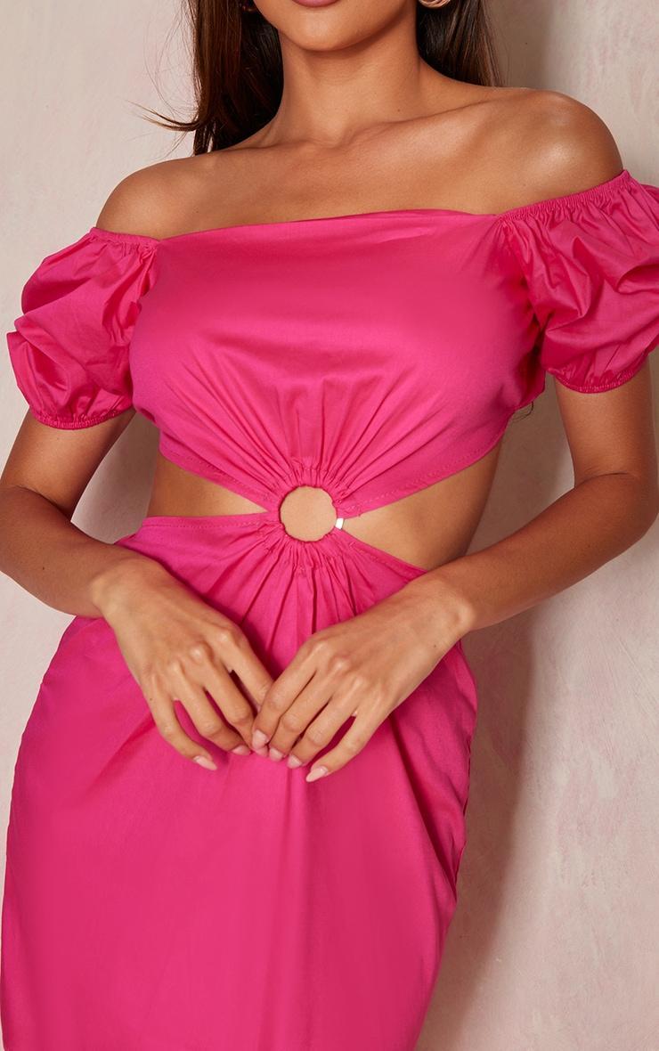 Hot Pink Satin Puff Sleeve Cut Out Shift Dress Product Image