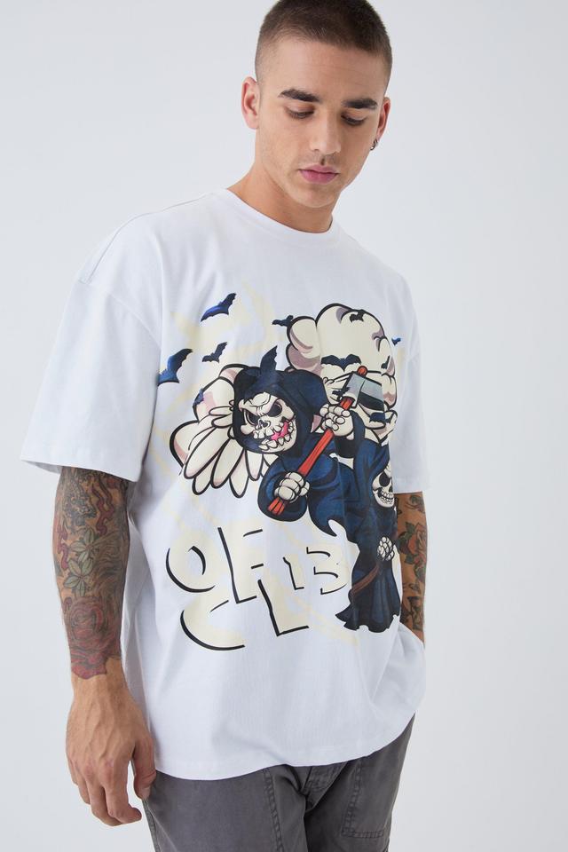 Oversized Puff Print OFCL Skull T-Shirt | boohooMAN USA Product Image