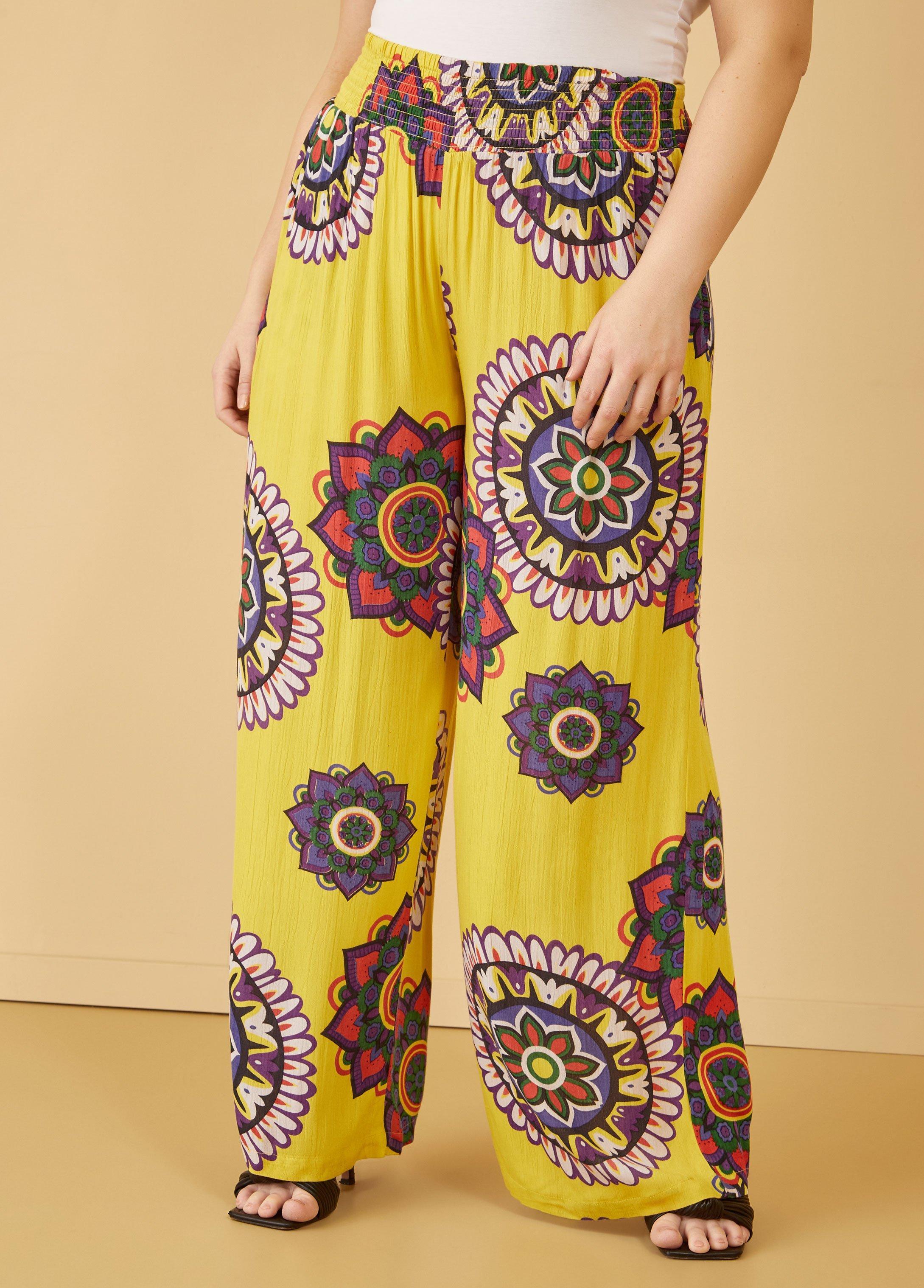 Printed Textured Wide Leg Pants Product Image