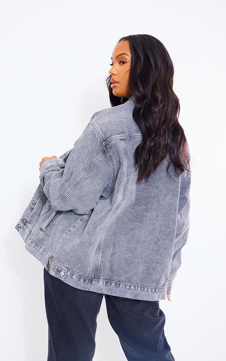 Plus Washed Grey Oversized Boyfriend Denim Jacket Product Image