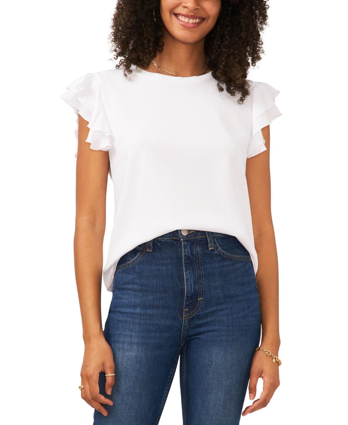 Vince Camuto Short Ruffled Sleeve Crew Neck Knit Top Product Image