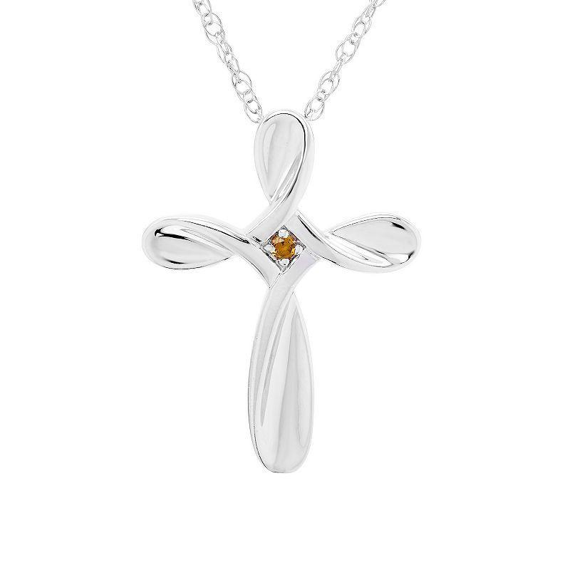 Boston Bay Diamonds Sterling Silver Gemstone Cross Pendant Necklace, Womens Citrine Product Image