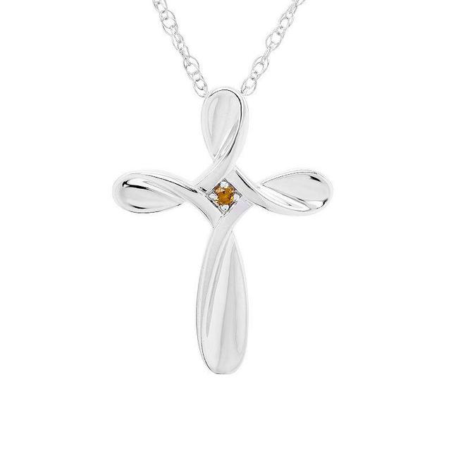 Boston Bay Diamonds Sterling Silver Gemstone Cross Pendant Necklace, Womens Citrine Product Image