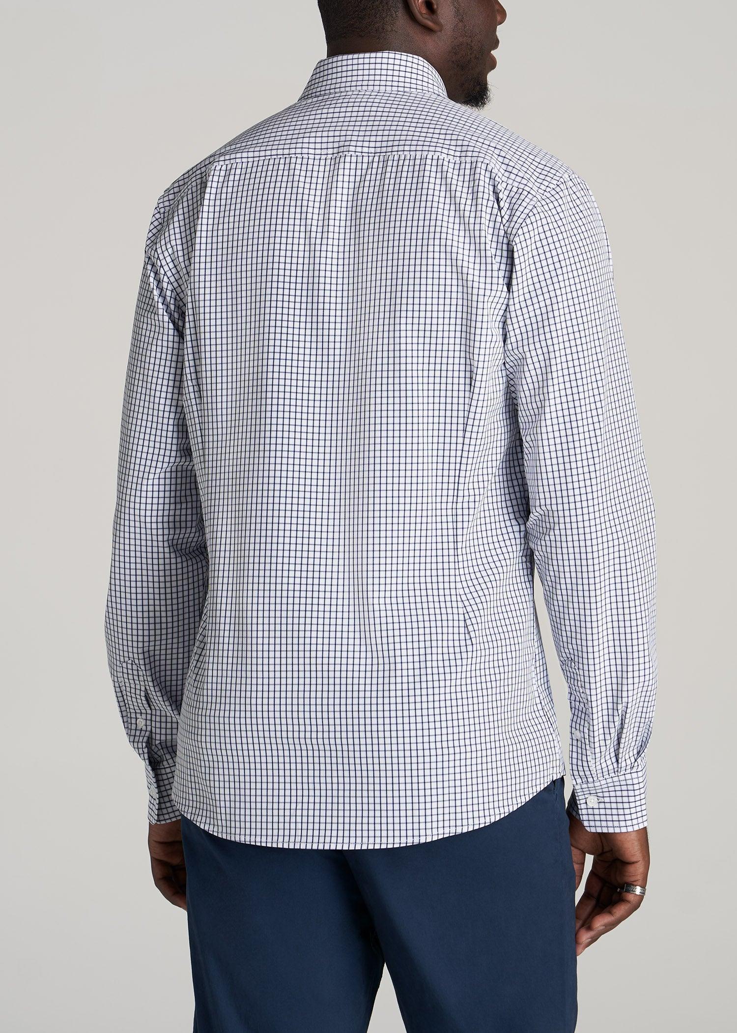 Traveler Stretch Dress Shirt for Tall Men in Navy Grid Product Image