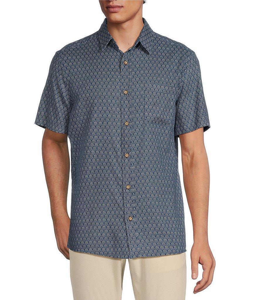 Rowm Crafted Short Sleeve Geometric Floral Button Front Shirt Product Image