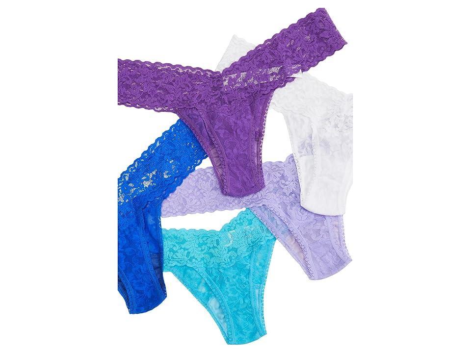 Hanky Panky Signature Lace Low Rise Thong 5-Pack (Tempting Turquoise/Sapphire /White/Twilight Purple/Hyacinth) Women's Underwear Product Image