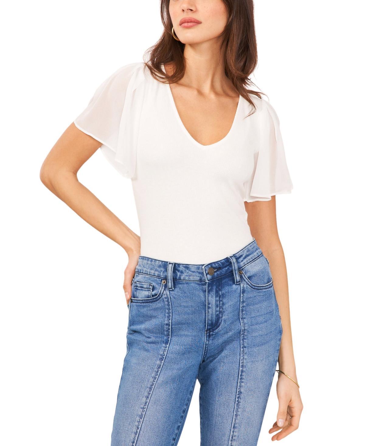 1.state Womens Flutter Short Sleeve V-Neck Knit Top Product Image