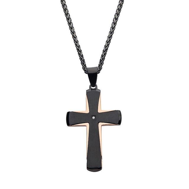 Mens Two-Tone Ion-Plated Stainless Steel Cross Pendant Necklace with Cubic Zirconia Accent Yellow Product Image