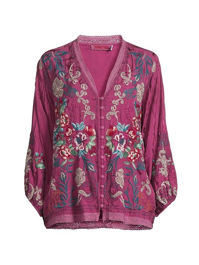 Womens Velouette Floral Embroidered Blouse Product Image