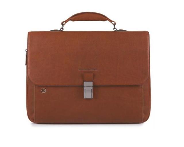 PIQUADRO Expandable Leather Briefcase In Brown Product Image