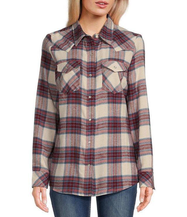 Wrangler® Long Sleeve Plaid Flannel Western Shirt Product Image