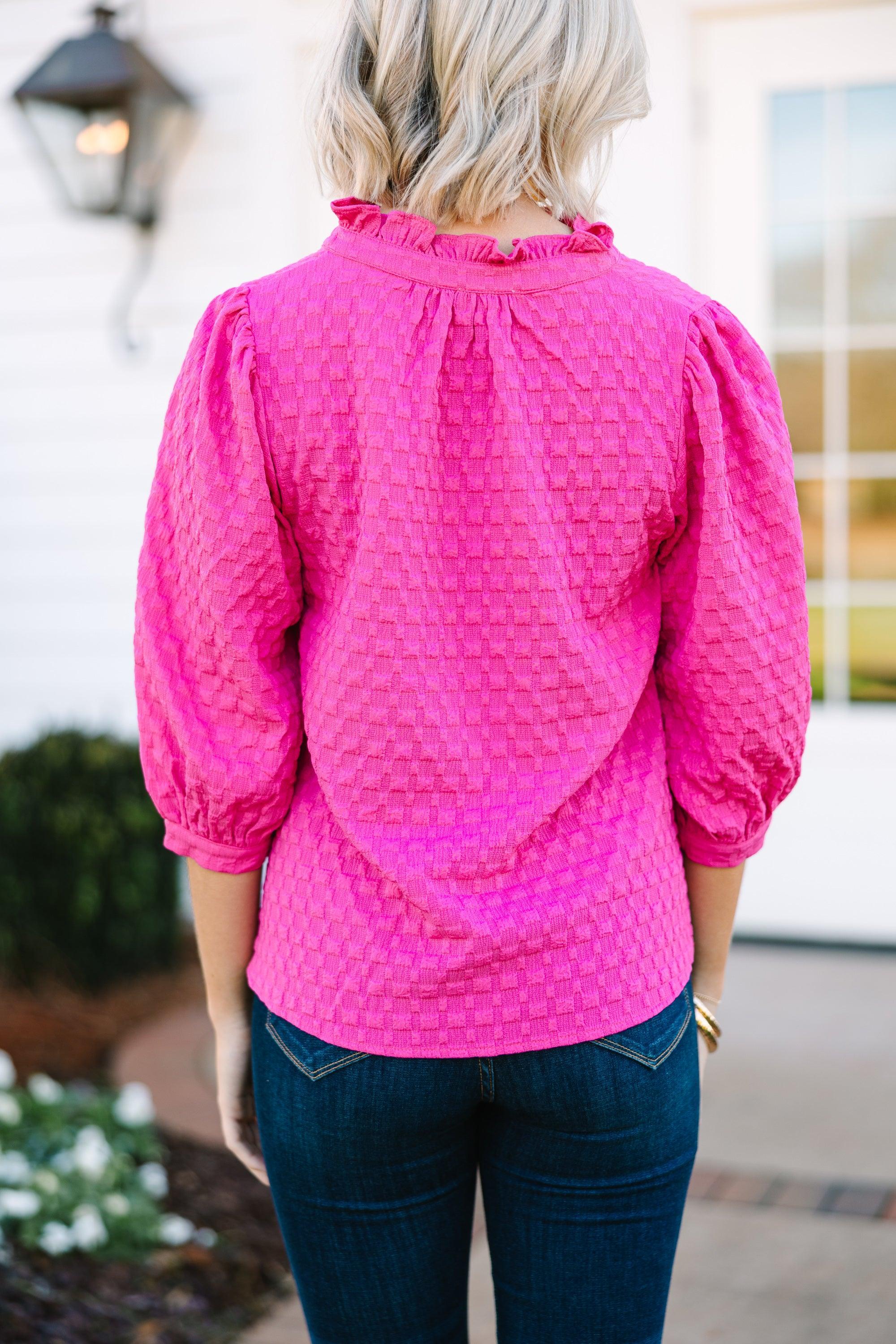 All Up To You Hot Pink Textured Blouse Female Product Image